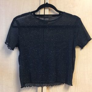 Brandy Melville Black shiny mesh crop top
